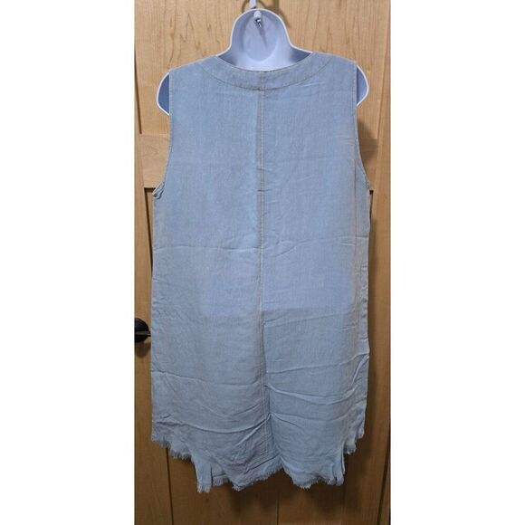 Umgee Light Blue Sleeveless V-Neck Frayed Hem Tunic Dress Large Womens Chic - Picture 2 of 5